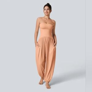 Halara Ribbed Tube Backless Side Pocket Casual Jumpsuit